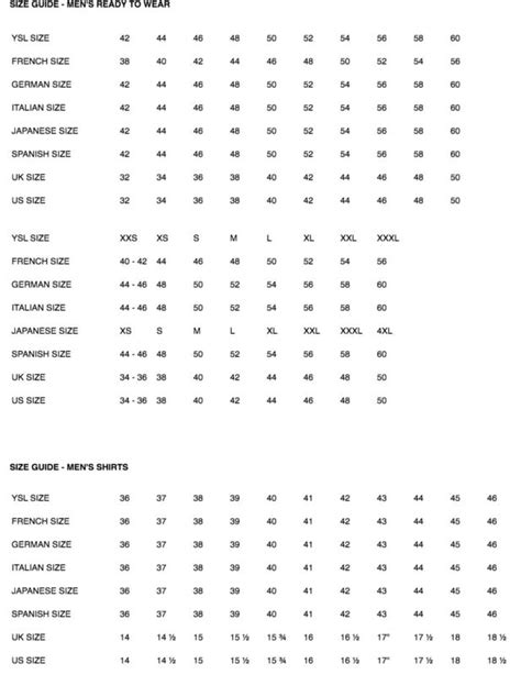 taille yves saint laurent|ysl shirts size chart.